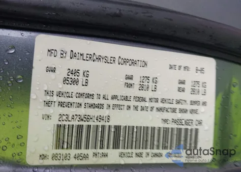 2006 Chrysler 300C Srt8 z USA, uszkodzony, nr VIN 2C3LA73W56H149418